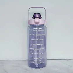Large Capacity BPA - Free Water Bottle with Time Marker, Straw & Handle (Purple)