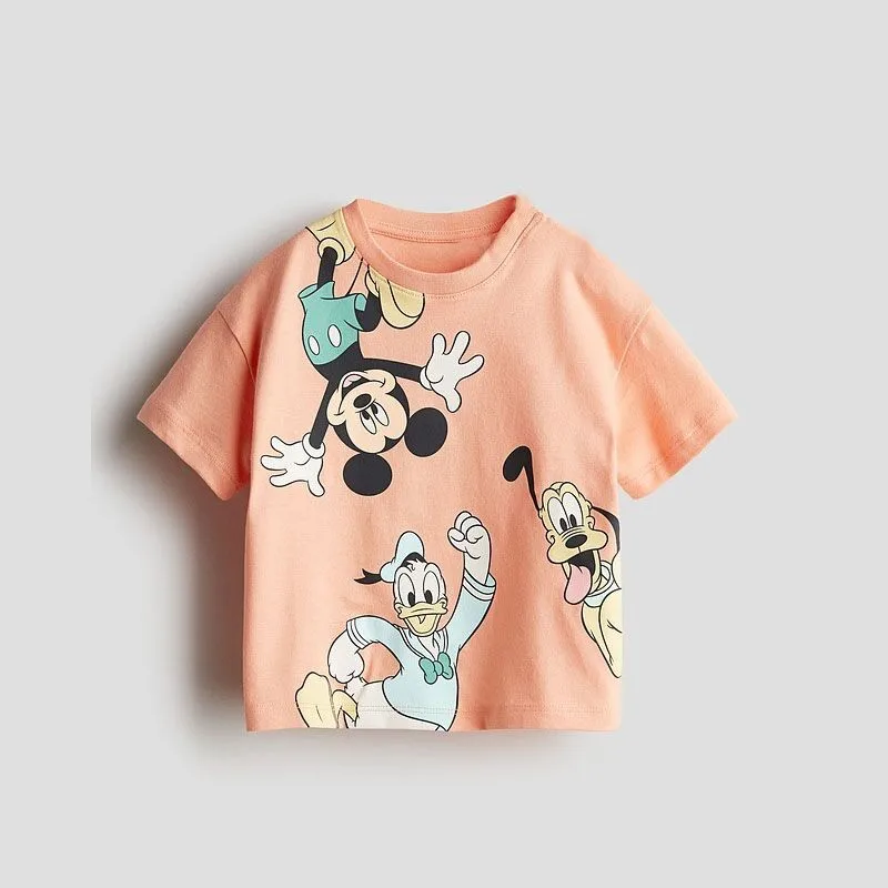 Cartoon Fashion T-shirt Cute Print Short Sleeve Crewneck Tops Boys Baby White Tees 2024 Summer Wear Casual Loose Tees For Kids 2