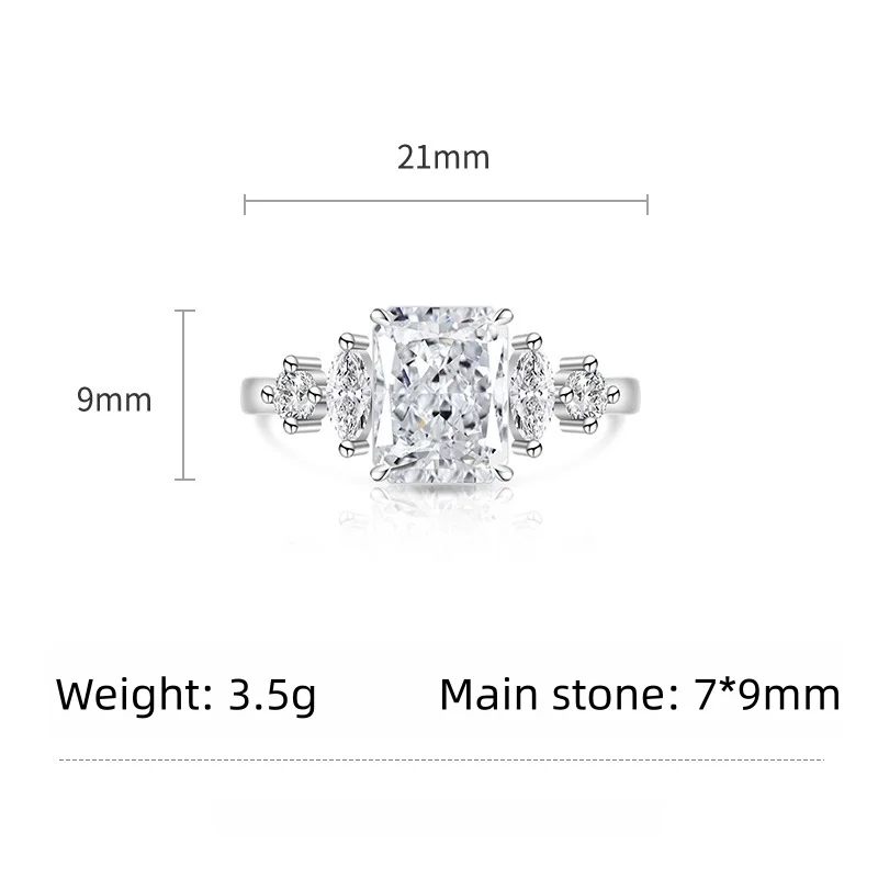 Elegant 925 Sterling Silver Zircon Square Ring, Adjustable Open Band, Luxury Fine Jewelry for Women, Perfect Party Gift