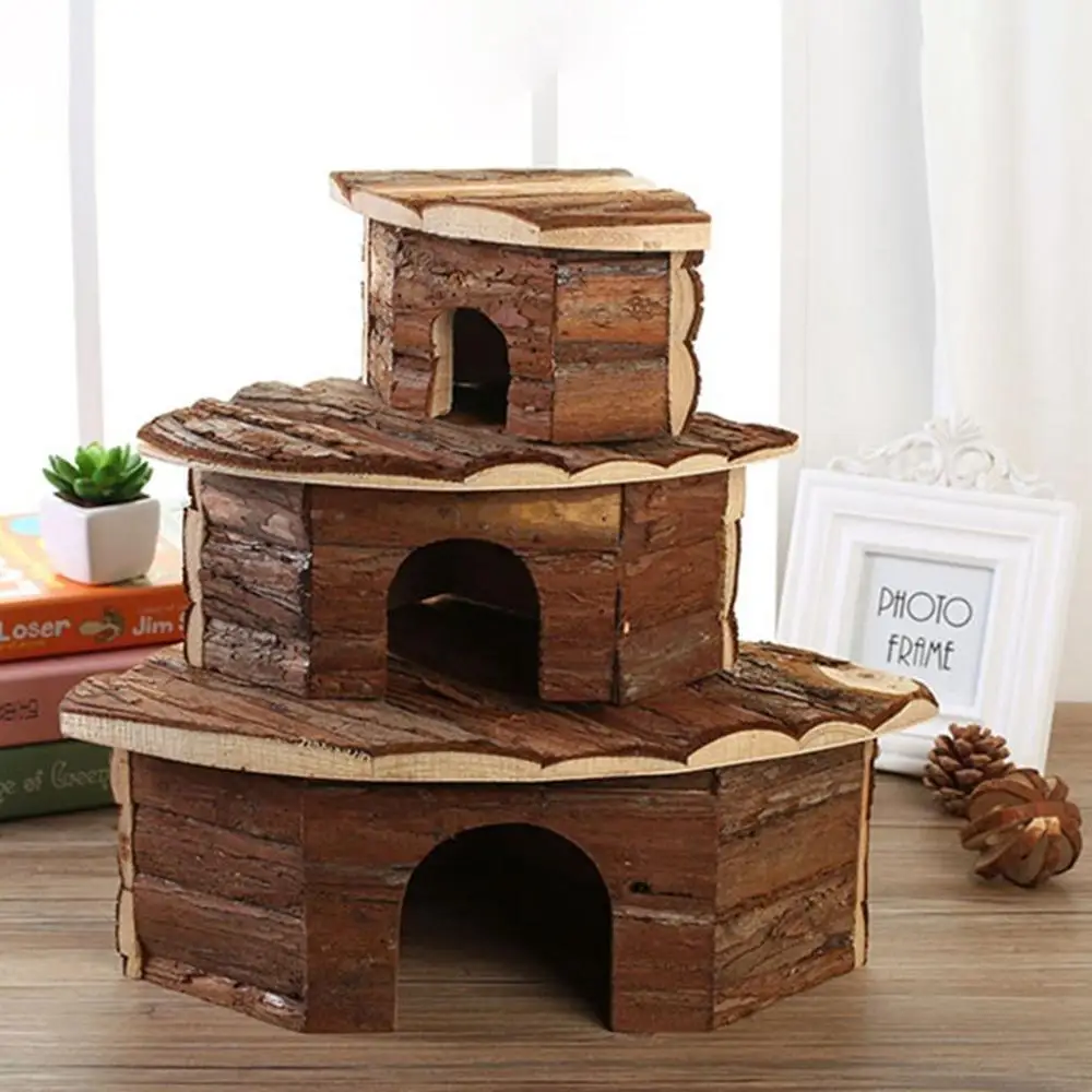 Wood Guinea Pig Sector Shape Bark of Tree Hamster Accessories Hamster Wooden House Pet Sleeping Cabin Chinchilla Hideout