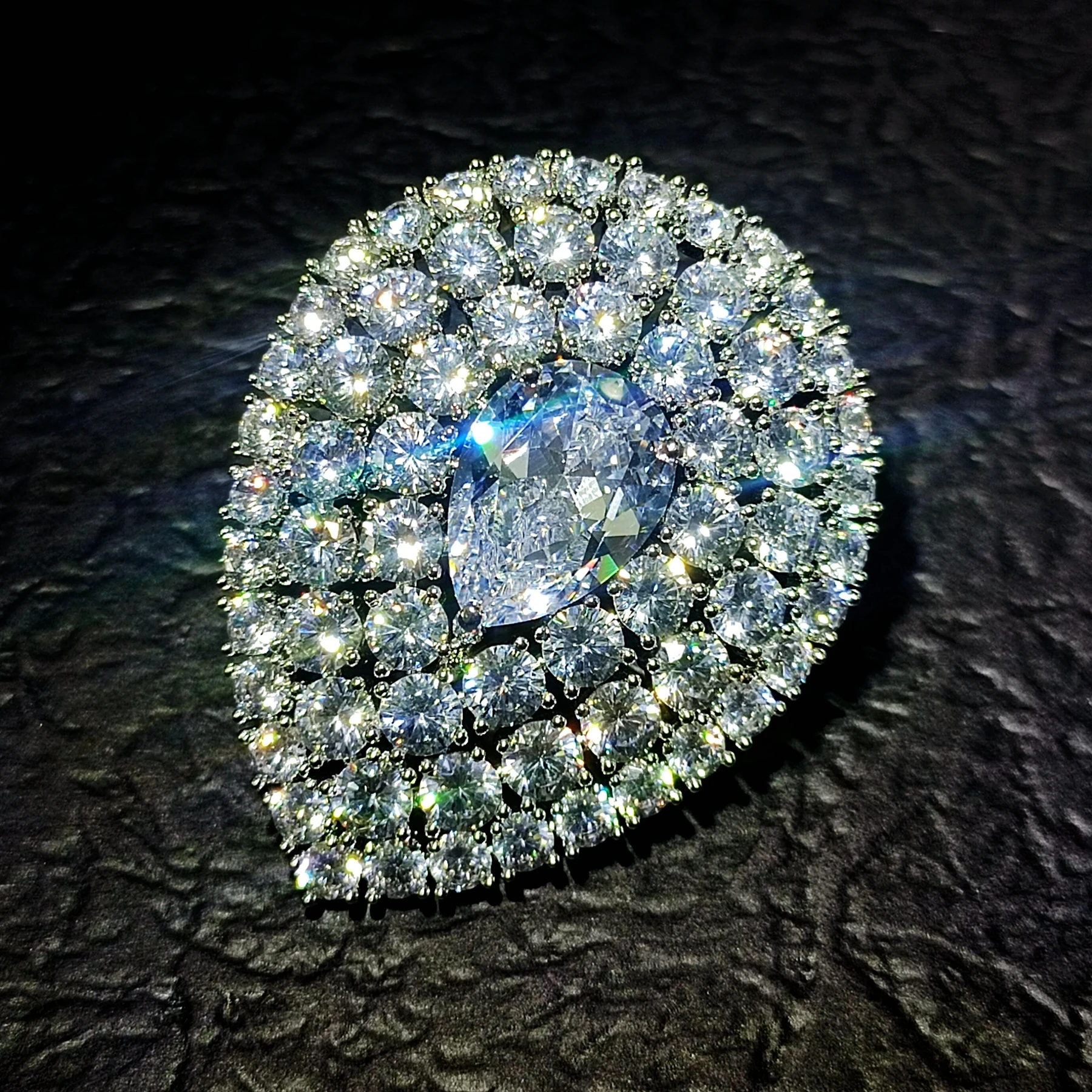 Middle Century Design Clear White Round and Pear CZ Brooches Pins Teardrop Jewelry for Homecoming Galas Formal Affairs Holiday