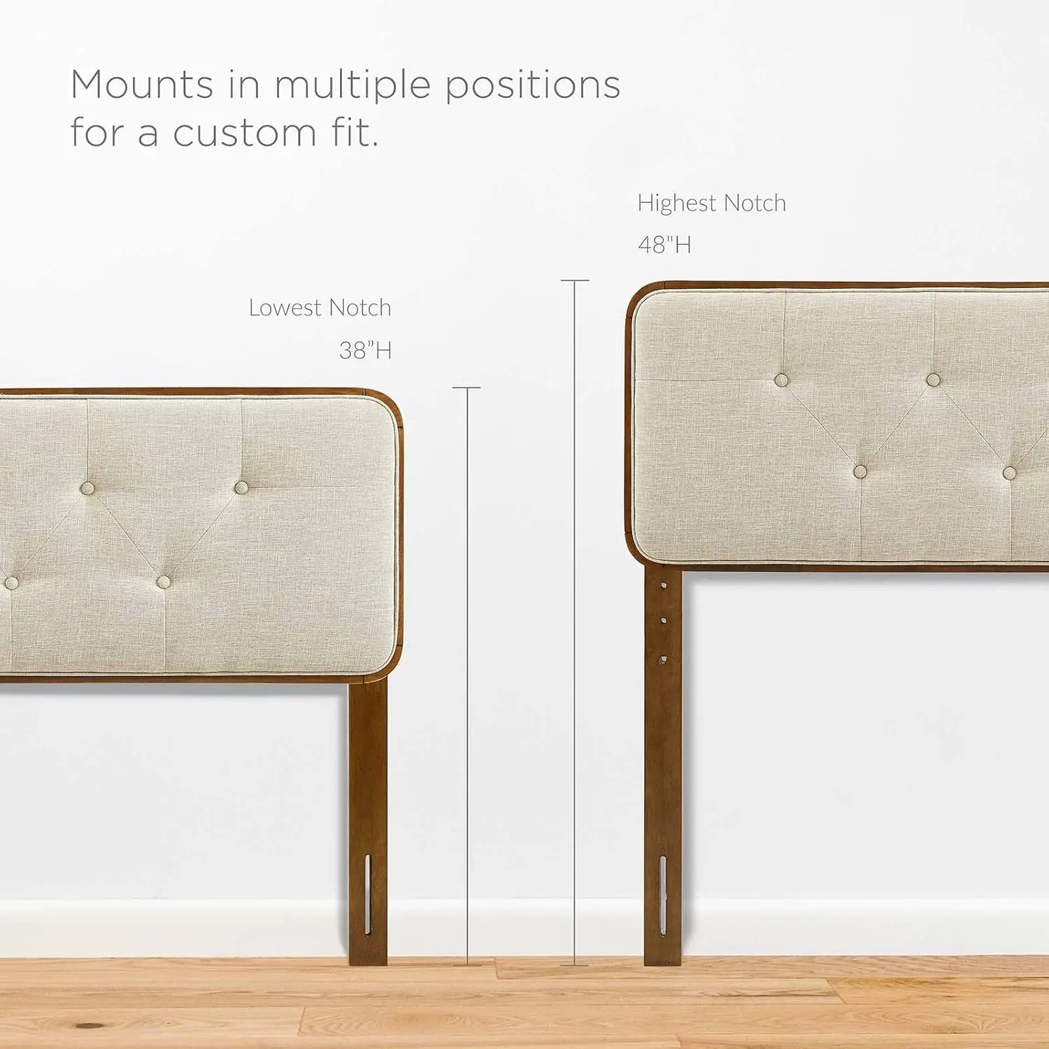 Tufted King Fabric and Wood Headboard, Walnut Beige-Retro Modern Style for Bedroom Decor