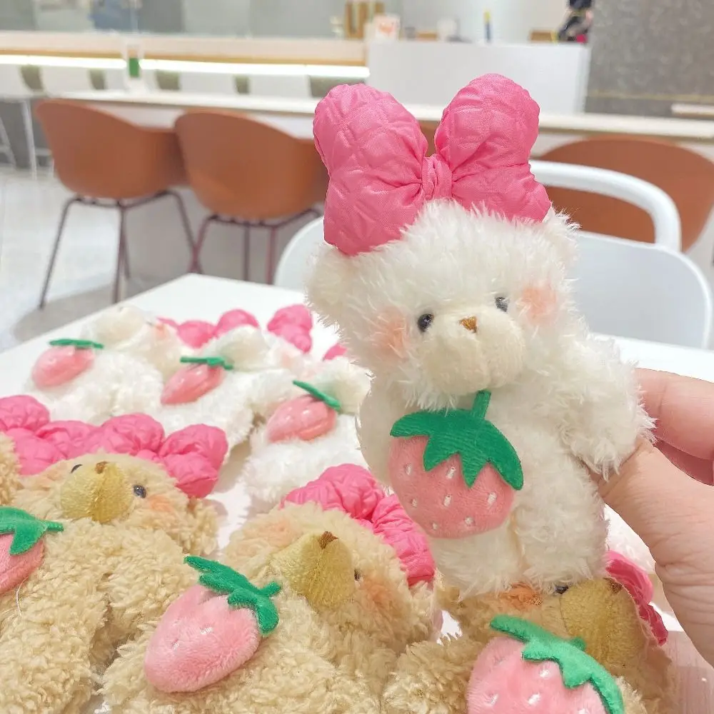 

Мягкая искусственная милая плюшевая кукла с бантиком, клубничный медведь, Мультяшные игрушки, бант, медведь, подвеска, рюкзак, Декор