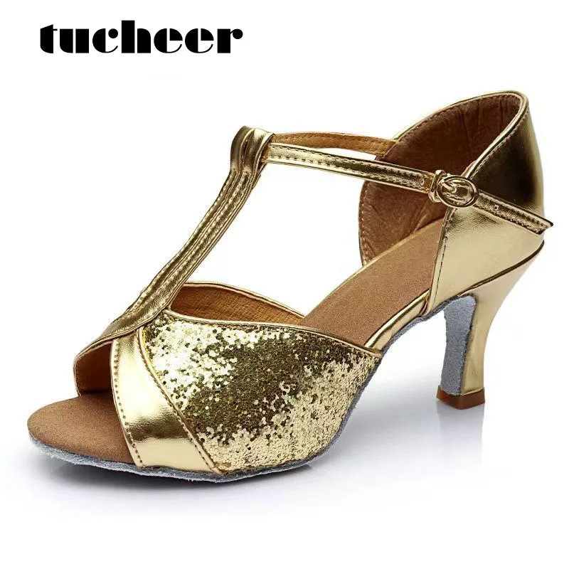 

Women's T-Shaped Latin Dance Suede Soft Soled Shoes International Standard Cha-Cha Dance Shoes Heel Height 5CM 7CM