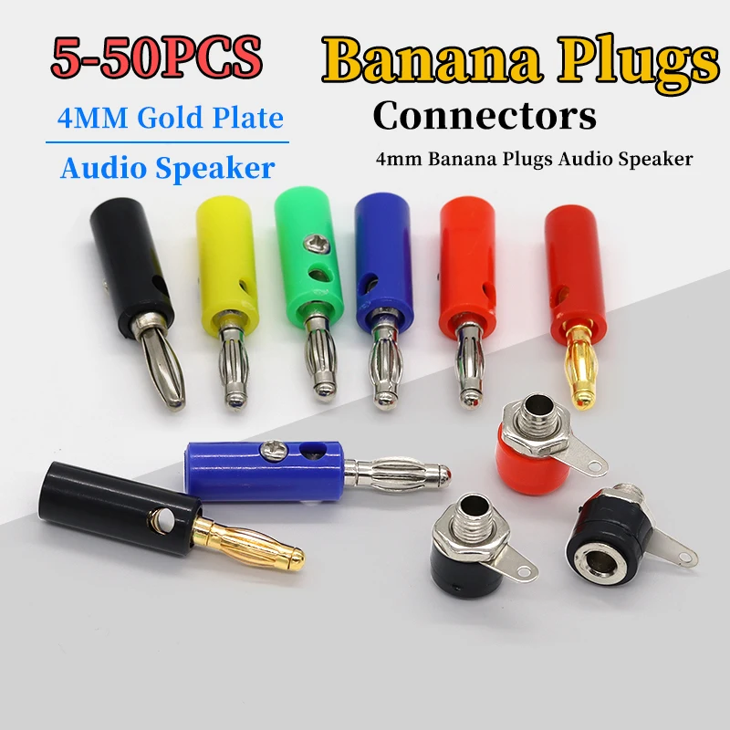5-50Pcs Audio Speaker Screw Banana Gold Plate Plugs Connectors 4mm IN STOCK Black Red Facotry Online Wholesale Golden
