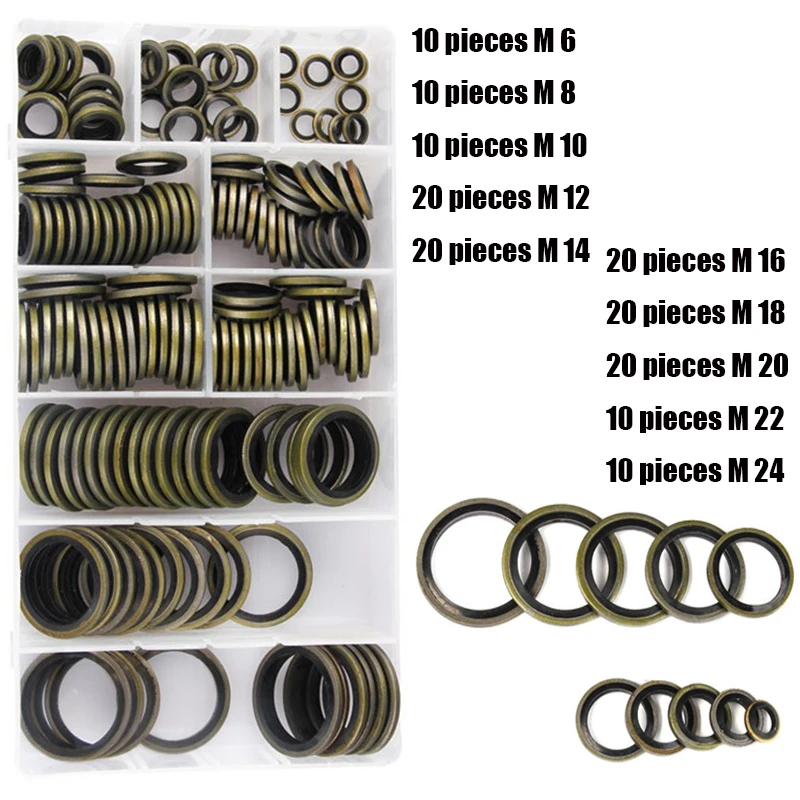 

150pcs Bonded Seal Washer Metal Rubber Oil Drain Plug Gasket M6 M8 M10 M12 M14 M16 M18 M20 M22 M24 Combined Washer Sealing Ring