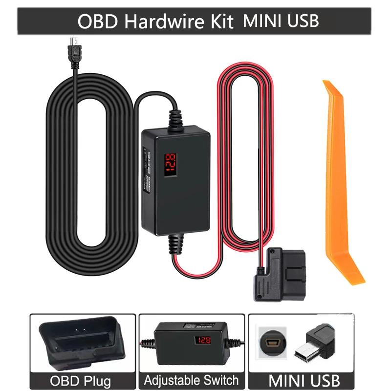 Universal Dash Cam Hardwire Power Cable with Low Voltage Protection, 10ft