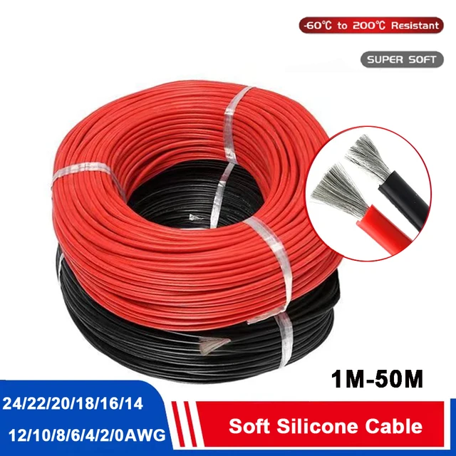 Super Soft Silicone red black Wire 12 14 16 18 20 22 24 AWG Heat-resistant Car Battery Electrical Power Cable 10 8 6awg