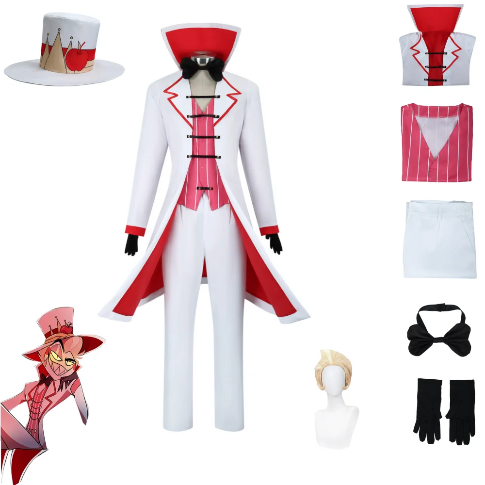 thumbnail image 1 of Hazbin Lucifer Morningstar, disfraz de Hotel, peluca, botas de caña, ropa de utilería de Anime, fiesta de Halloween, traje de diablo Hazubin, 1 of 2