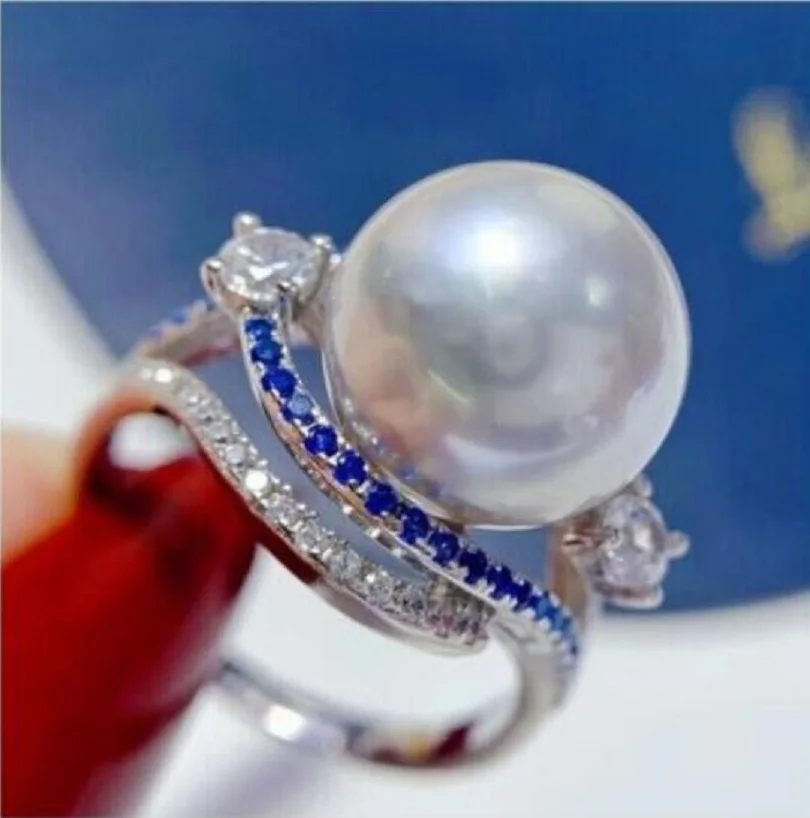 

Gorgeous Huge AAAAA 10-11mm Genuine Natural South Sea White Round Pearl Ring 925s