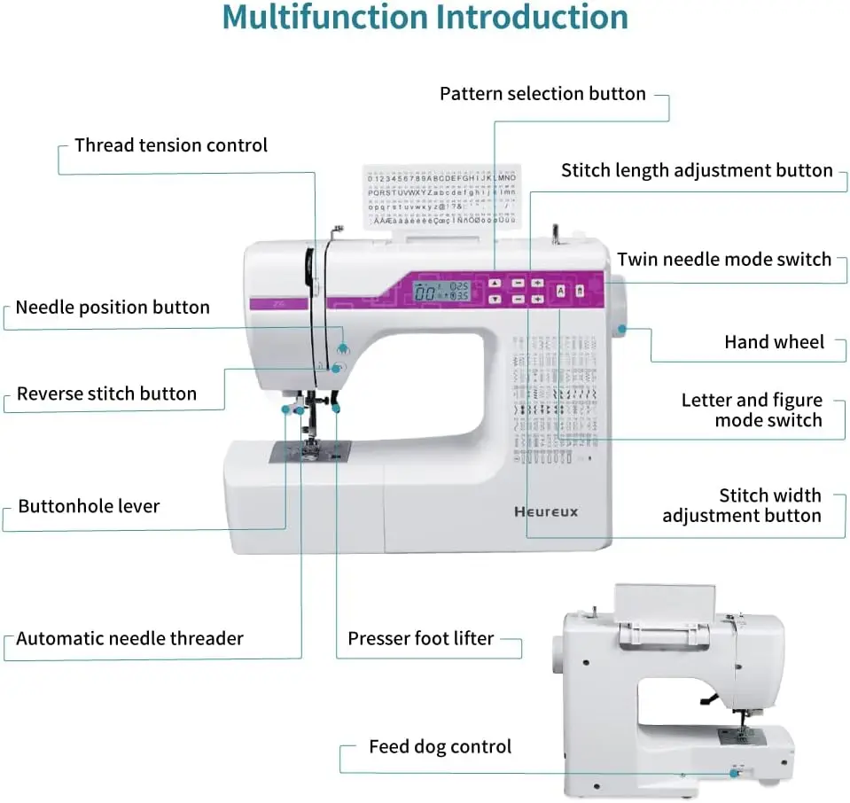 Sewing Machine Computerized and Quilting 200 Built-in Stitches LCD Display Z6 Automatic Needle Threader Twin Needle Purple
