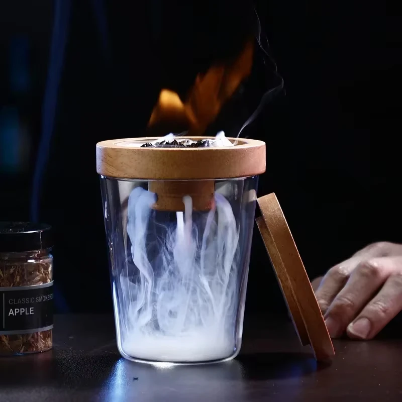 Cocktail Smoker Kit Cocktail Smoke Kit with Sawdust Whiskey Smoked Glass Top Whistle Natural Wood Bartender Smoker Beverage Smoker Accessories