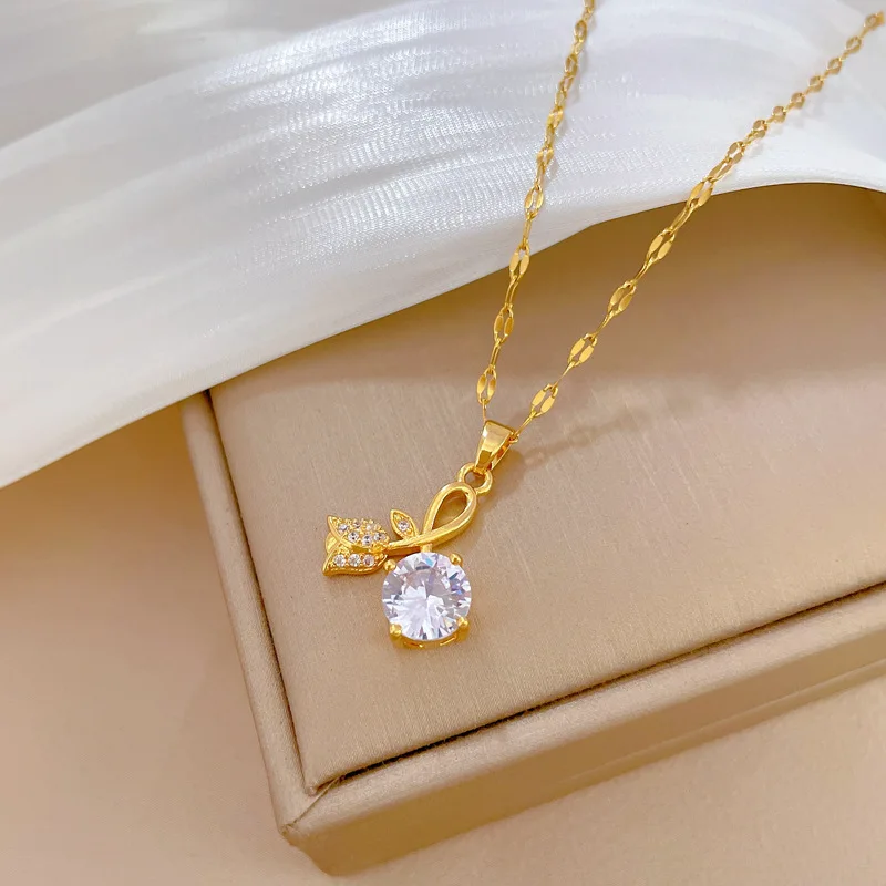 [APROPOS] 23SS新作☆10K Pink Gold☆Floral 3 Necklace AOOOWER Gold Plated Pink Cubic Zirconia Flower Pendant