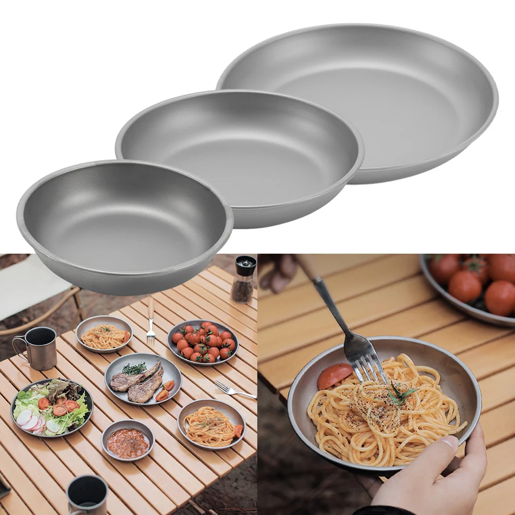 

Титановая тарелка, круглая посуда, посуда для кемпинга, пешего туризма, пикника, кухни, 12/15/18 см, товары для готовки в лагери, аксессуары высокого качества