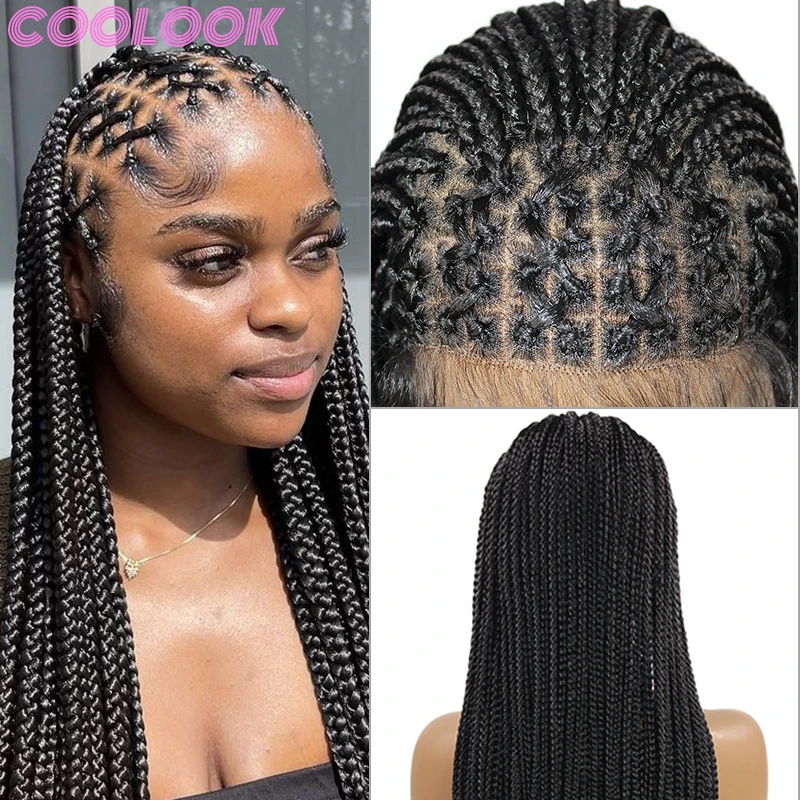 

36 Inch Criss Cross Full Lace Box Braided Wigs Black Women Box Braids Lace Front Wigs Knotless Synthetic Braid Lace Frontal Wig