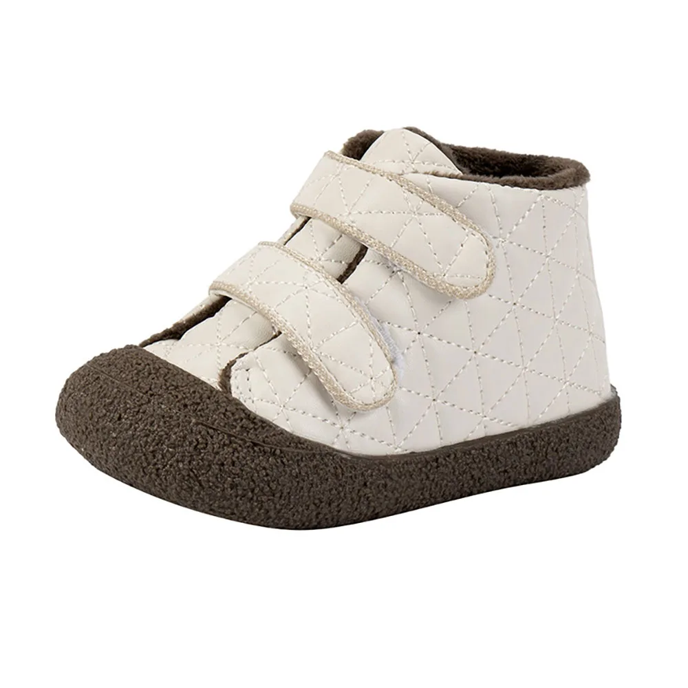Winter Cotton Toddler Shoes For Baby PU Leather Thick Warm Plush First Step Footwear Lightweight Anti-slippery Infant Shoes 6