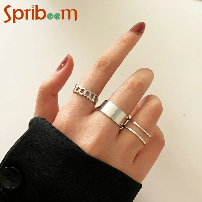 3Pcs Hip Hop Joint Rings Sets for Women Personality Wide Chain Tail Ring Minimalist Trendy Jewelry Rock Party Female Accessories | Украшения