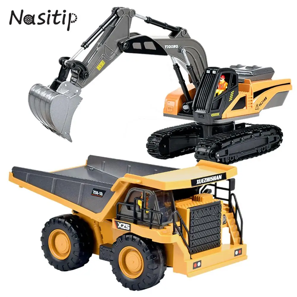 NASITIP 원격 제어 엔지니어링 차량 모델 덤프 트럭 굴삭기 불도저 크레인 RC카, 남아용 생일 선물