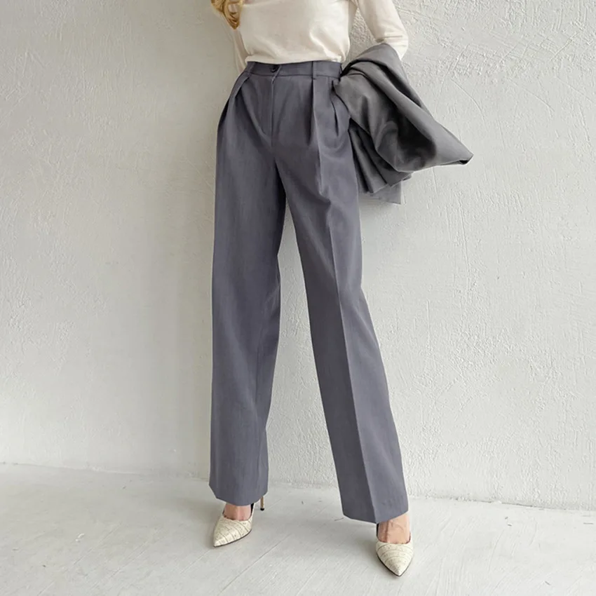 

PASSIONNÉ Women's Trousers High Waist Wide-leg Ankle-length Suit Pants Female OL Fashion 2023 Autumn New