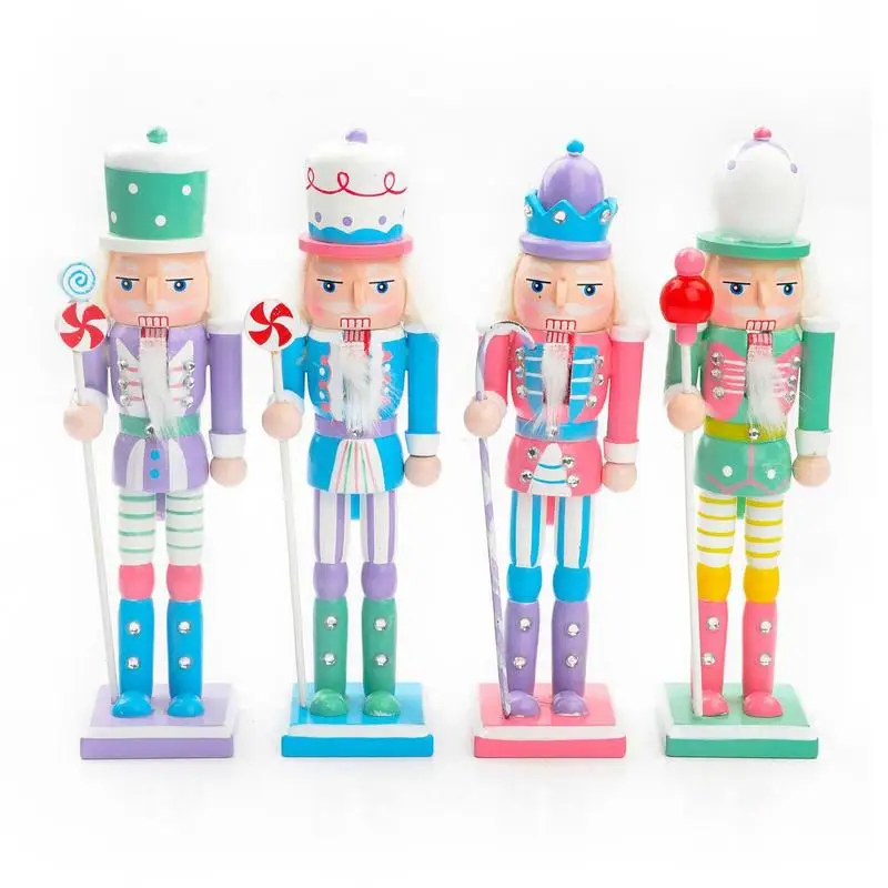 

4pcs Christmas Nutcracker Ornament Set Candy Themed Wooden Painted Puppet Soldier Doll New Year Ornament Christmas Decoration