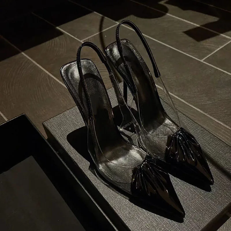 

Туфли-лодочки женские на шпильке 6 см, ПВХ, заостренный носок, ремешок с пряжкой, однотонные, модная пикантная летняя обувь, черные