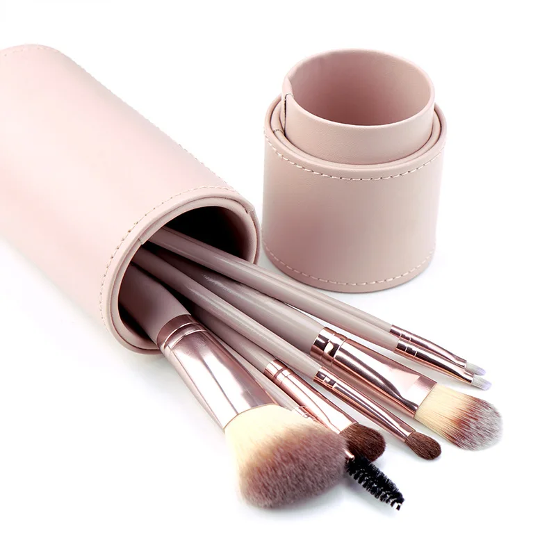 7PCS Horsehair Makeup Brush Set with Brush Holder Eyeshadow Blush Powder Highlighter Contouring High End Makeup Tool Combination