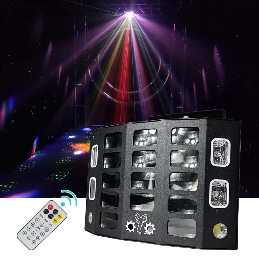 

Hot Sale Wireless 5 in 1 Butterfly Light LED Remote Control Laser Pattern Beam Portable Party For Stage Party Wedding DJ