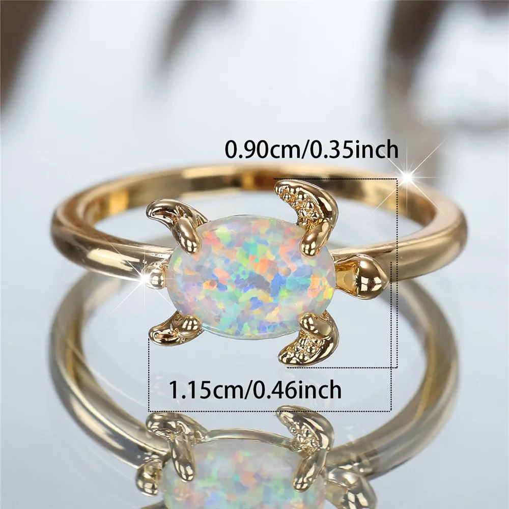 Charm Female White Fire Opal Stone Round Turtle Ring Gold Color Wedding Jewelry For Women