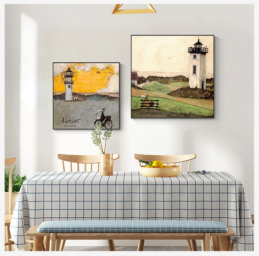 Lienzo decorativo vintage nórdico con paisaje de perro