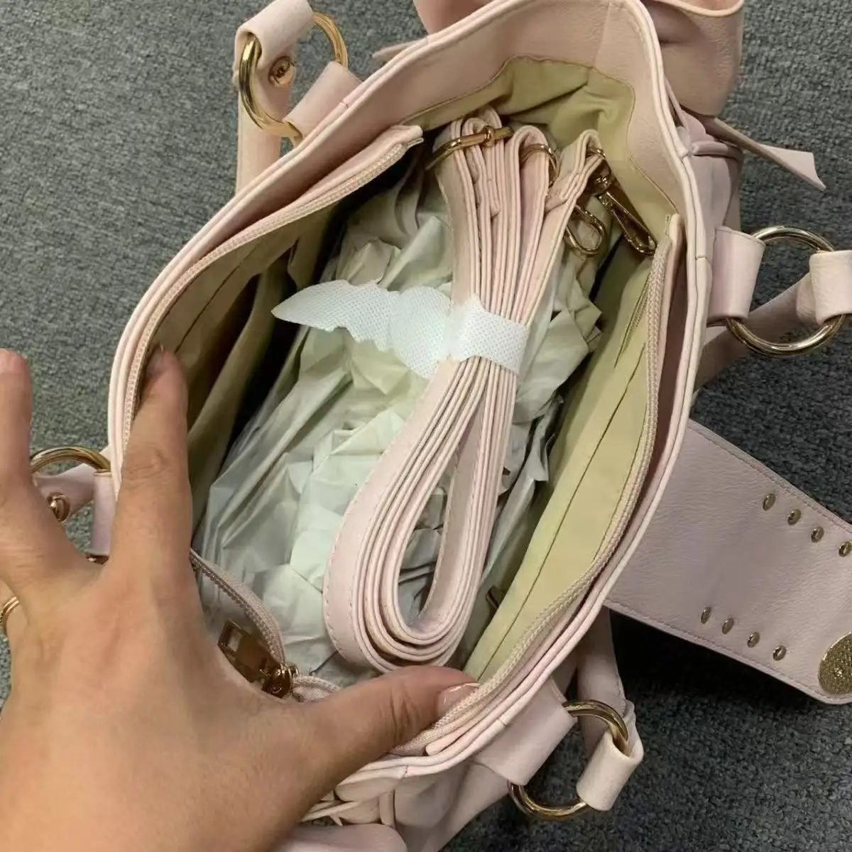 รูปสินค้า Harajuku โบว์สีชมพูกระเป๋าผู้หญิงสไตล์ญี่ปุ่นสบายๆ Crossbody กระเป๋าสุภาพสตรีหวานน่ารักขนาดใหญ่ความจุไหล่กระเป๋า