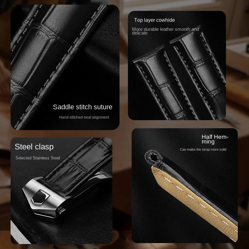 Premium Genuine Leather Blue Watch Strap, Exquisite Wristwatch Band in Multiple Sizes