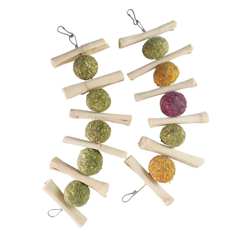 Bunny Chew Toy for Teeth Natural Hay Treats with Flowers Bamboo Sticks