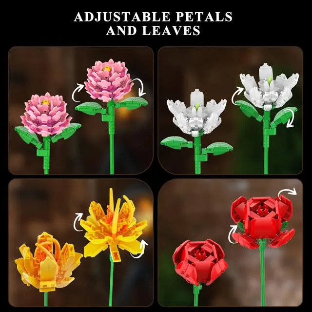 Flower Bouquet Building Set-Botanical Toy Rose Sunflower Home Plant Decor 18 Flowers Models Birthday Gift for Adult Women Kids8+ 2