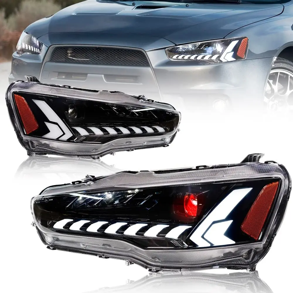 

LED Headlights Assembly for Mitsubishi Lancer & EVO X 2008 -2020 With DRL Start UP Animation Sequential Turn Signal