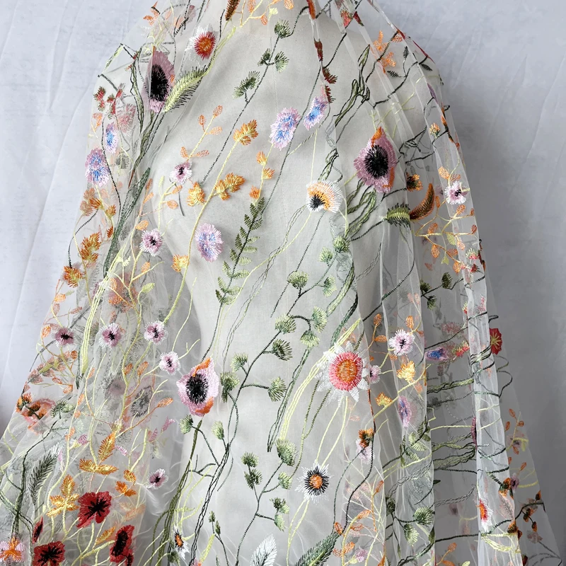 1yard price Mesh Colorful Embroidery Skirts Women's Dresses Fabrics  Multicolor Water Flowers Clothing Home Fabrics - AliExpress 15