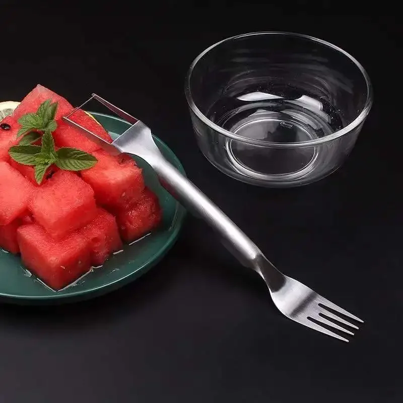 Watermelon Slicer 2In1 Portable Fork Cutter Knife Stainless Steel Kitchen Fruit Cutting