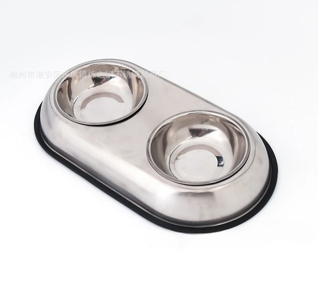 Stainless steel double bowl cartoon cat bowl anti-knock dog food basin drinking water feeder removable pet supplies 6
