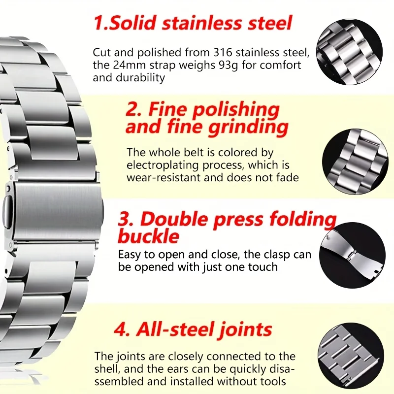 Sleek Stainless Steel Metal Watch Band – Premium Design and Comfort
