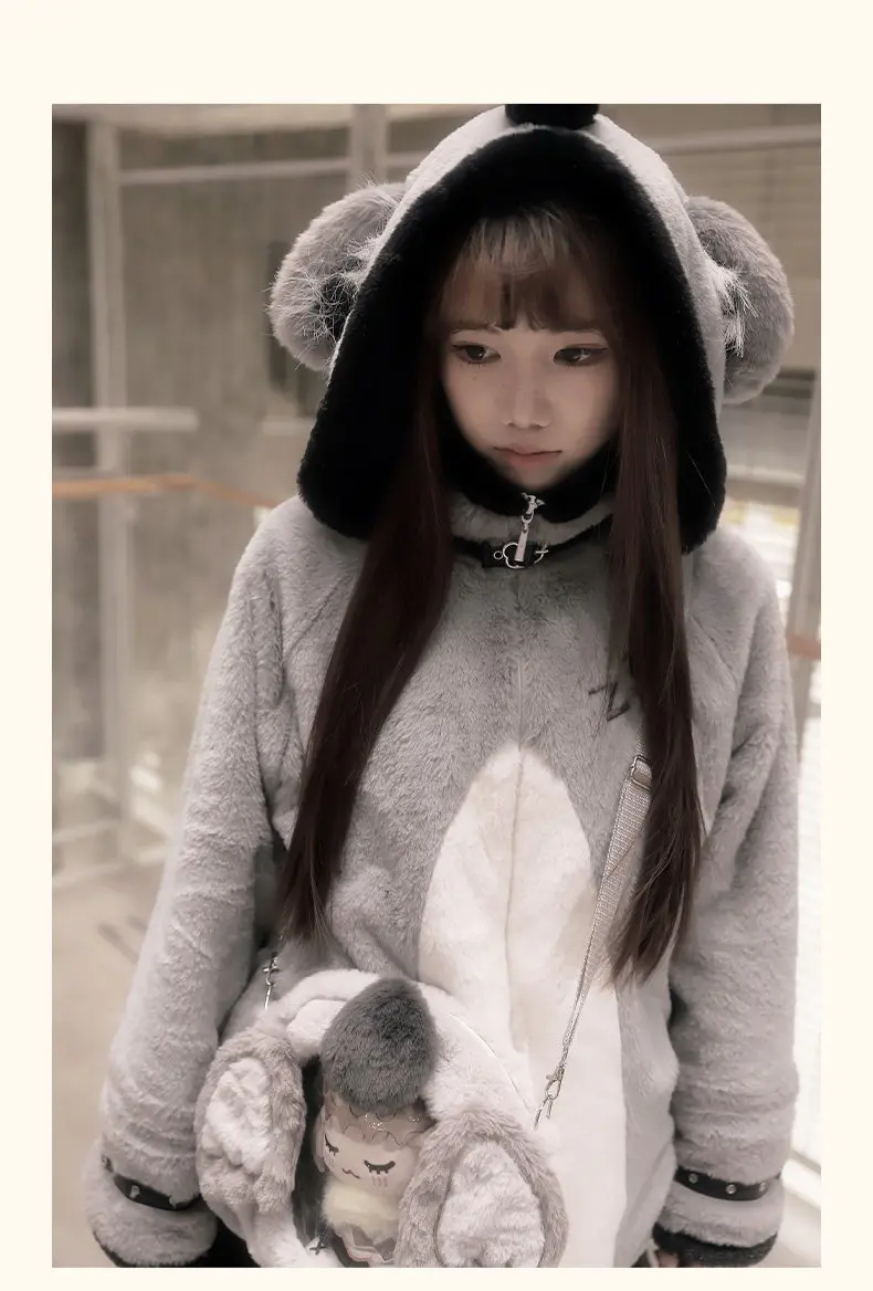 Women's Plush Hooded Embroidered Coat Set