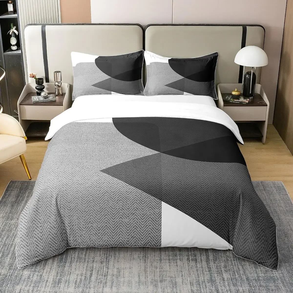 Geometric Duvet Cover for Kids Boys Comforter Cover Set Twin Size Strip Lines Bedding Set with 2 Pillow Case 3Pcs Bedroom Decor