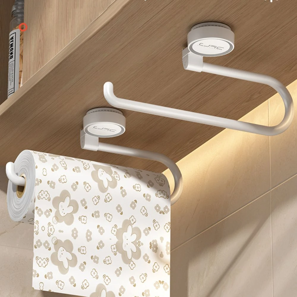 Wall Mounted Suction Cup Storage Rack Paper Roll Holder Removable Reusable Kitchen Towel Storage Rack Household Supplies