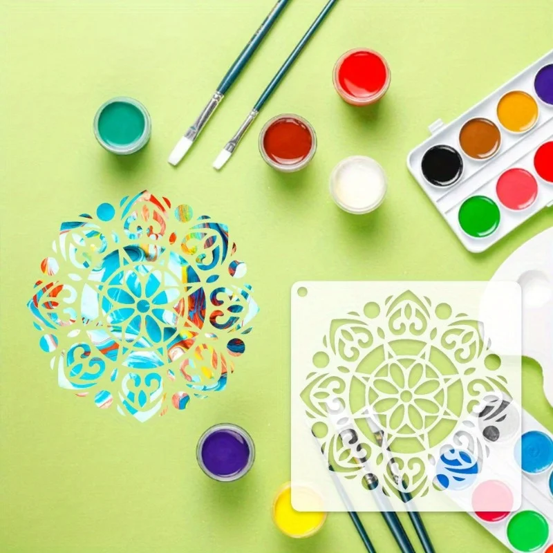 12-Piece Mandala Dotting Stencils Kit - Reusable & Washable PET Plastic Painting Templates for DIY Home Decor and Crafts 3
