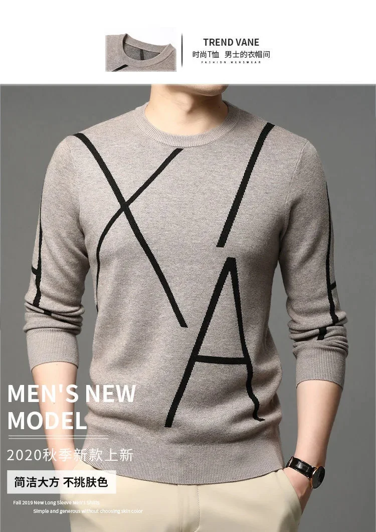 Description Picture 2 of itemBrand designer's new wool Pullover men's winter fashion geometric printing knitted sweater high-end luxury Korean wear