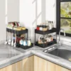 2 Tier Under Sink Organizer Sliding Cabinet Basket Organizer Storage Rack with Hooks Hanging Cup Bathroom Kitchen Organizer 6