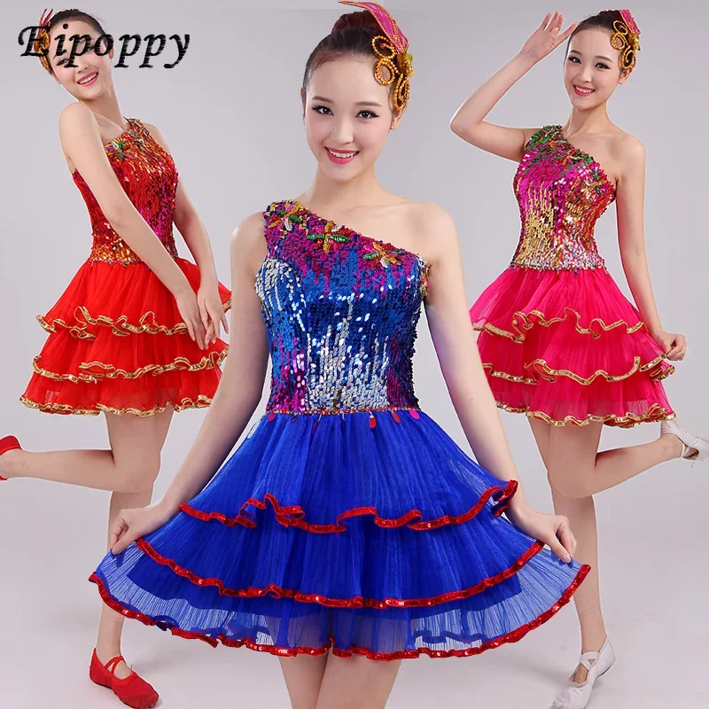 

New Summer Clothing Sequins Modern Dance Performance Clothing Square Dance Skirts Women's Fashion Tutu Short Paragraph
