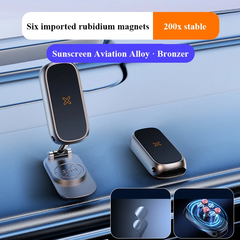 Car Tablet Phone Holder Magnetic Car Mount All-Metal Strongest Magnet Foldable Phone Holder for Car Dashboard Tesla Phone Mount For iPhone