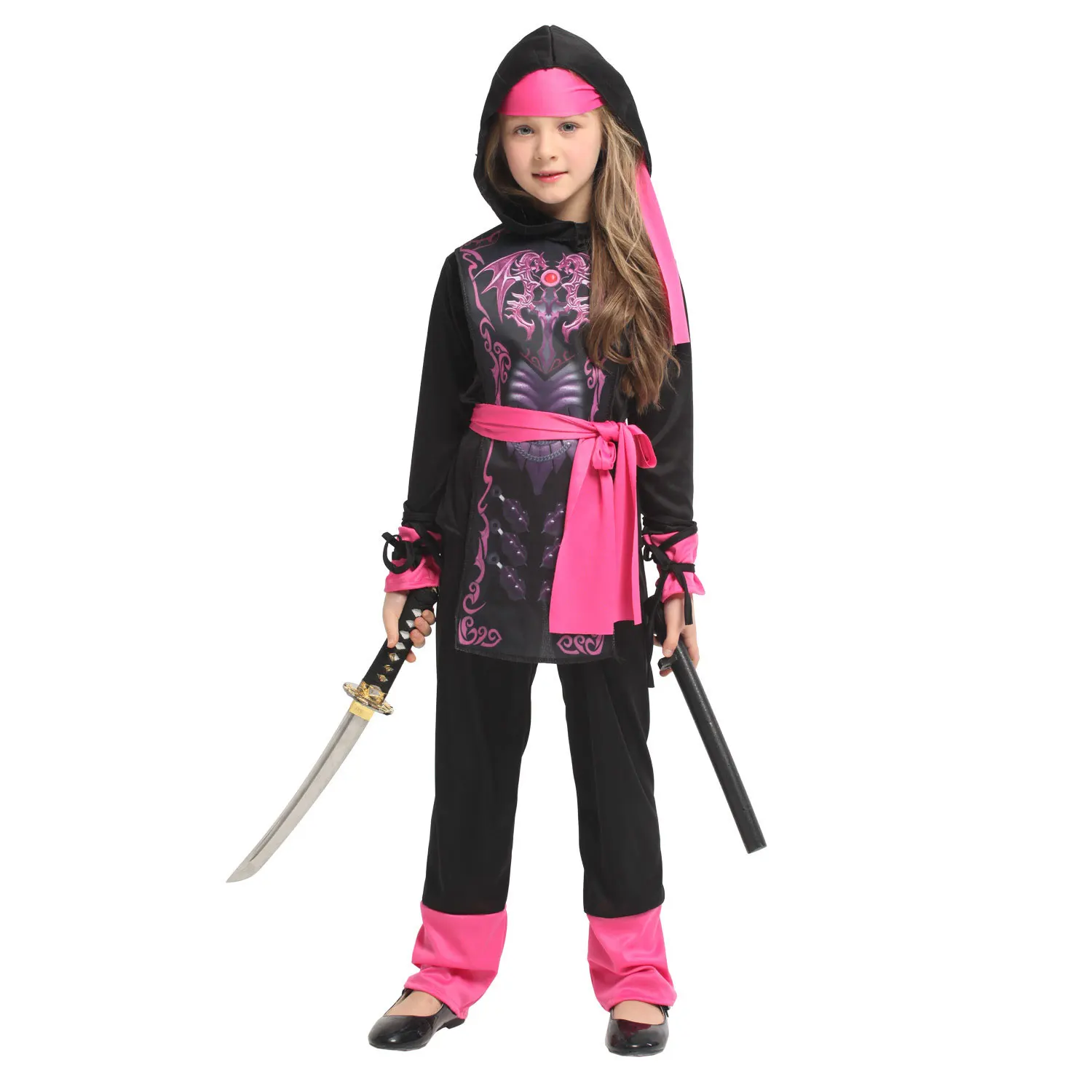 Umorden Pink Dragon Ninja Girl Costume for Child Kids 4-6Y 6-8Y 8-10Y Purim Halloween Costumes Fantasia Fancy Dress