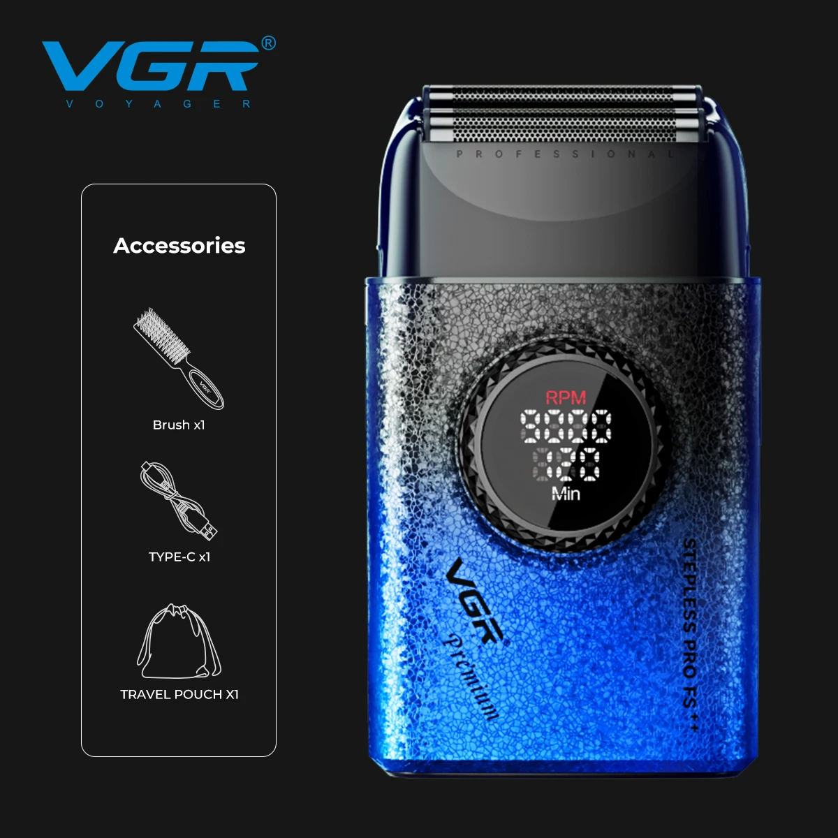 VGR V-377 새로운 고급 전기면도기, 맞춤형 크랙 바디, 다중 전력 제어, 금속 블레이드 헤드, 미백 기능 탑재