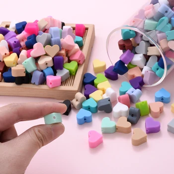 하트 모양 실리콘 비즈 아기 간호 씹을 수 있는 젖니 비즈 젖꼭지, DIY 목걸이 액세서리, 14mm, 10 개/로트