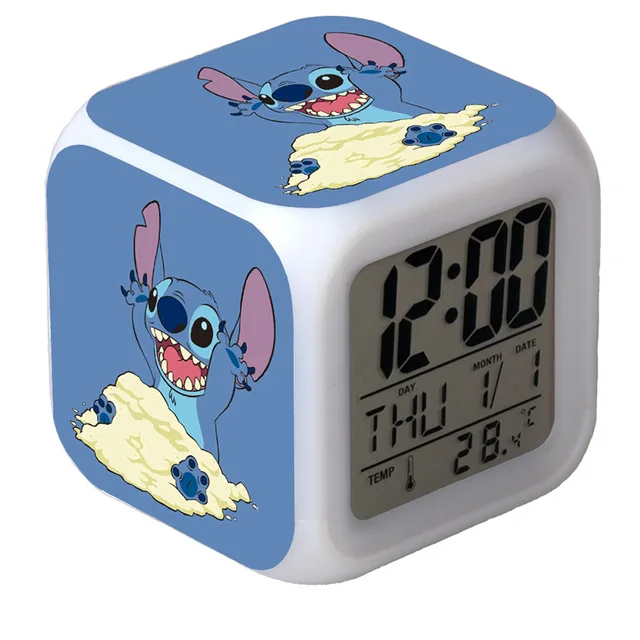 Anime Stitch Alarm Clock Colorful Glowing LED Stitch Cartoon Simple Fashion  Cute Clock Children Bedroom Decoration Gifts